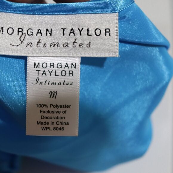 Morgan Taylor Blue Lime Green Satin Pajama Short Set Vintage 90s Medium - Picture 12 of 12